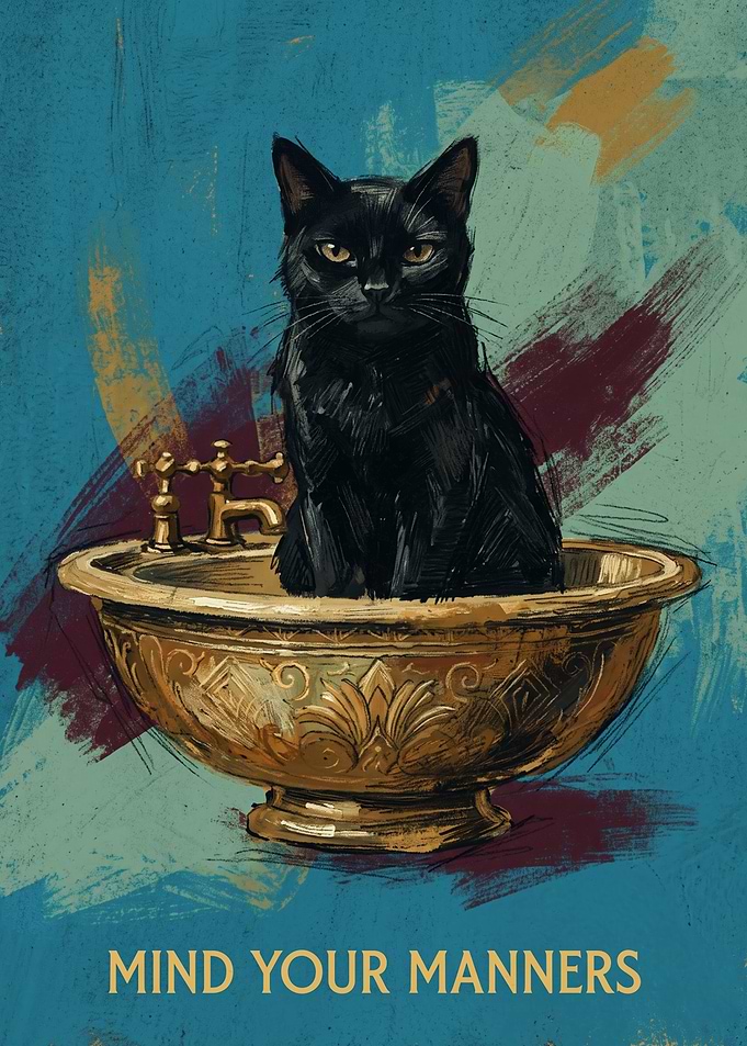 Black Cat In Sink Cats Textured Painting