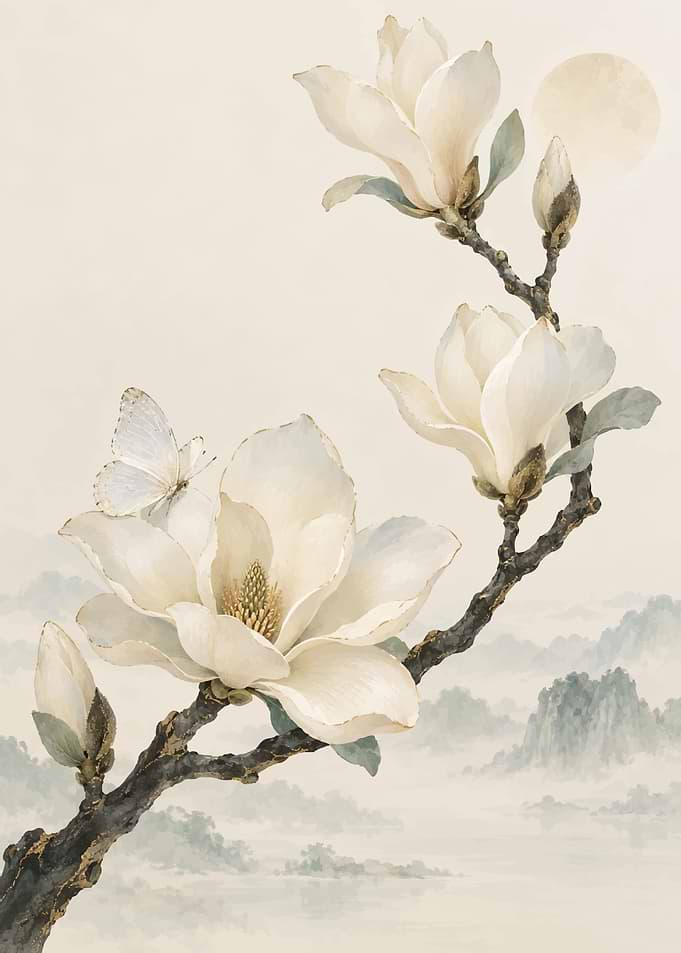 Elegant Magnolia Branch with Butterfly