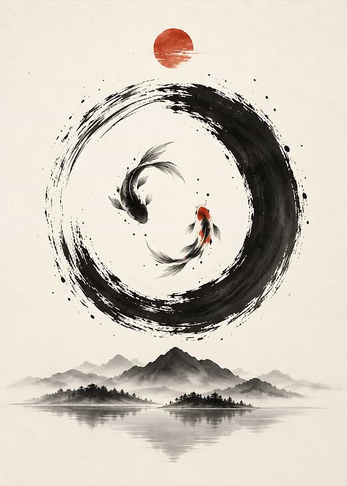 Zen Koi Fish Enso Circle Art