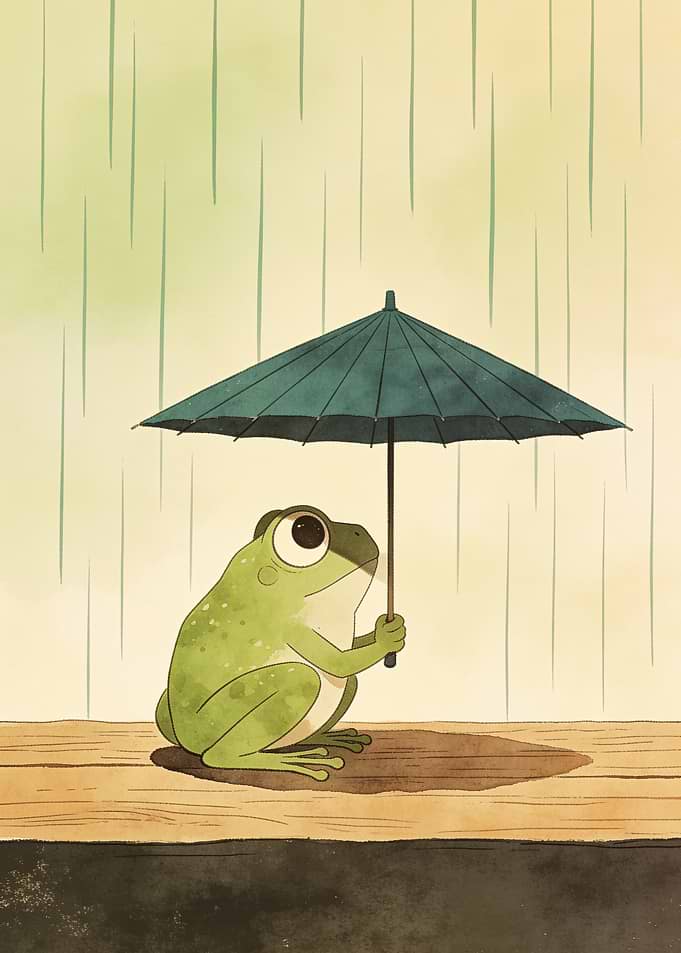 Cute Frog Holding an Umbrella