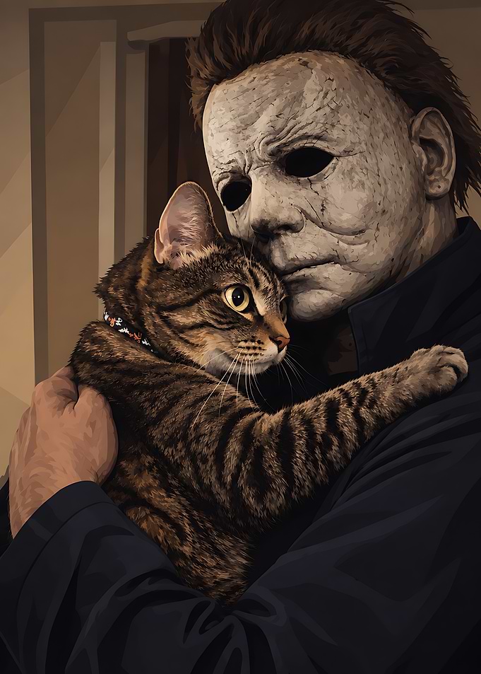 Michael Myers Holding a Tabby Cat