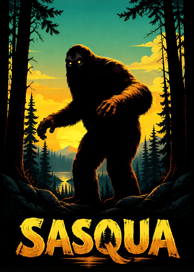 Sasquatch Silhouette Forest Poster