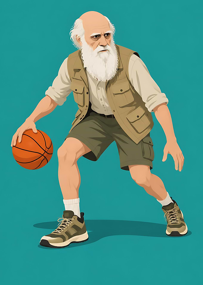 Charles Darwin Playing Basketball