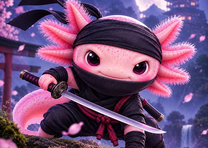 Cute Axolotl Ninja Warrior