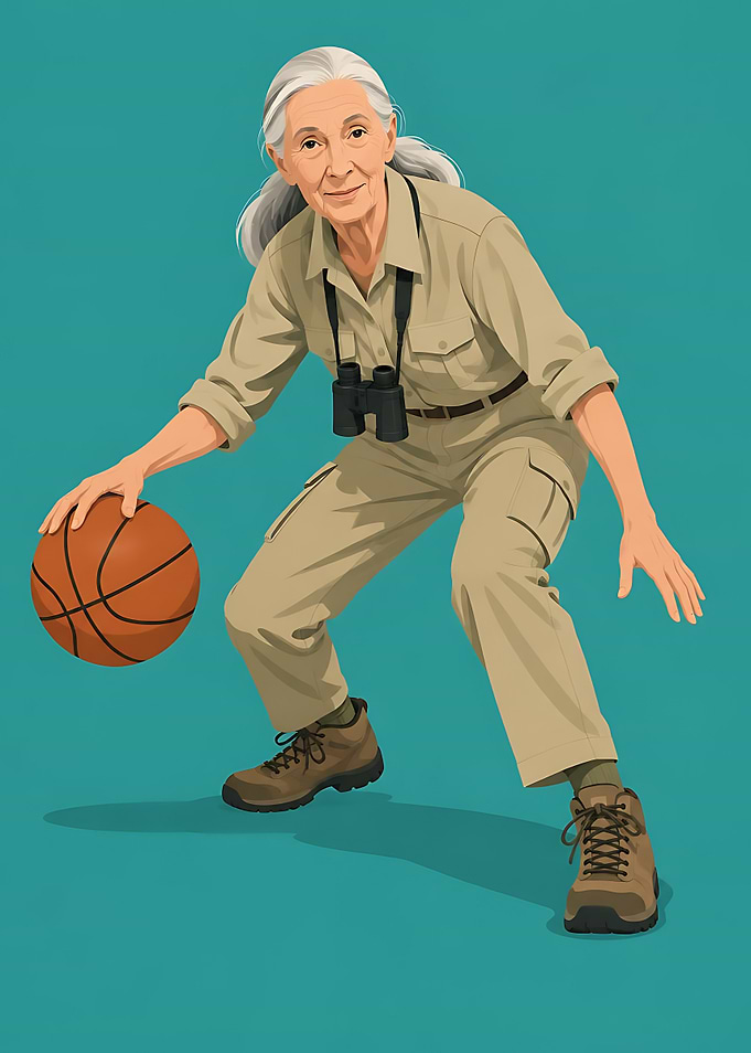 Jane Goodall Playing Basketball