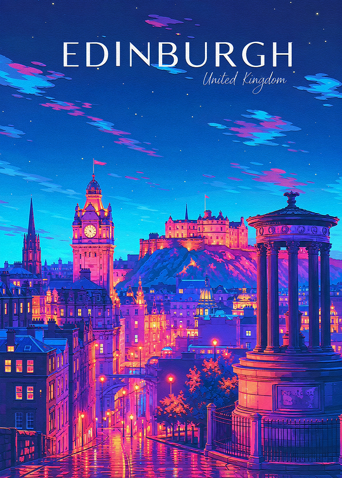 Vibrant Edinburgh Cityscape Travel Poster