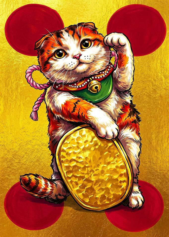 Lucky Calico Cat Maneki-neko Illustration