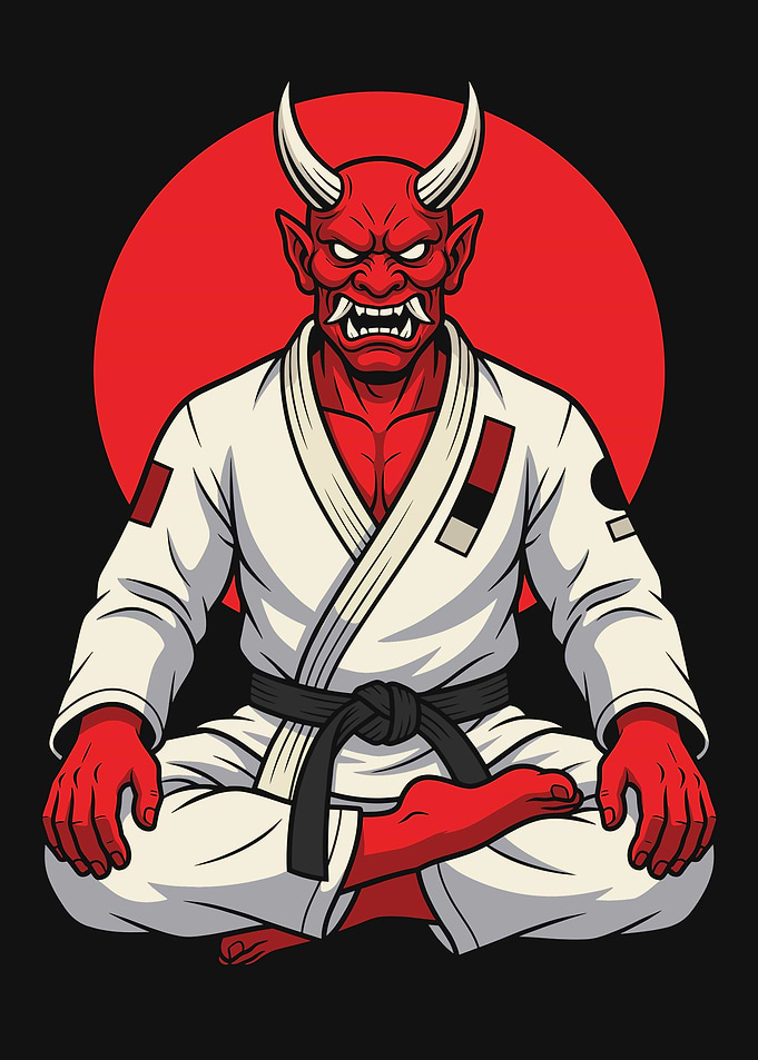 Red Oni Martial Artist Illustration