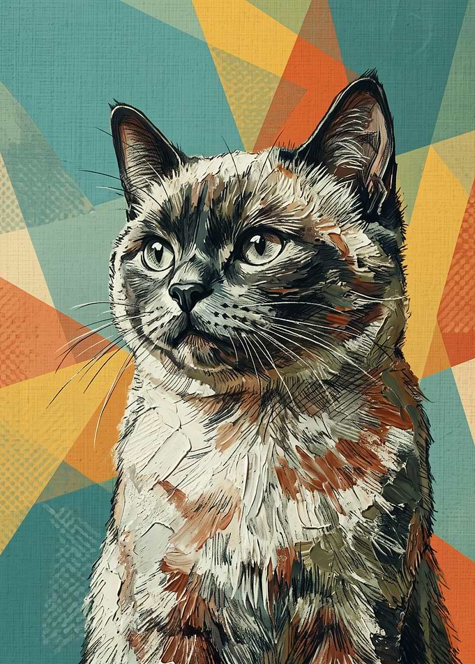 Geometric Cat Portrait Cats Retro Geometric Art