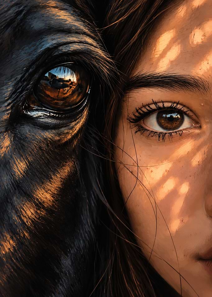 Close-up of Human and Horse Eyes