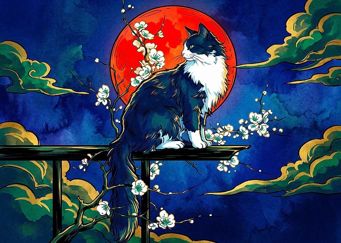 Cat Sitting on Torii Gate