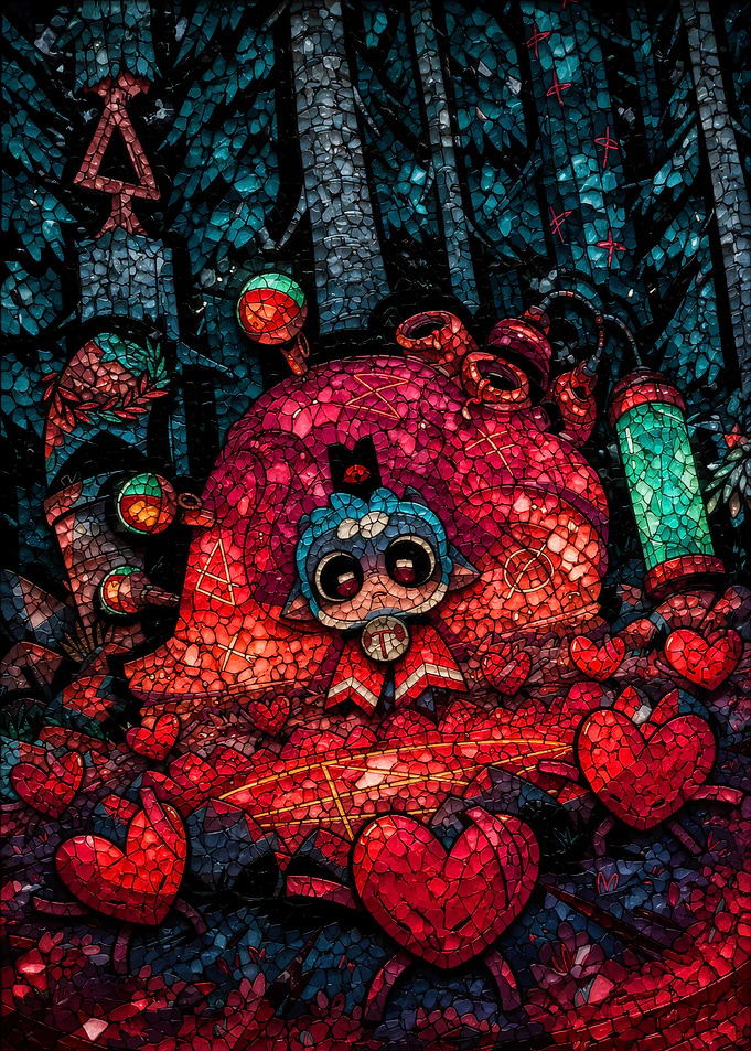 Mosaic Style Anime Character Illustration