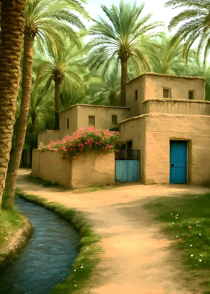 Oasis Village with Palm Trees