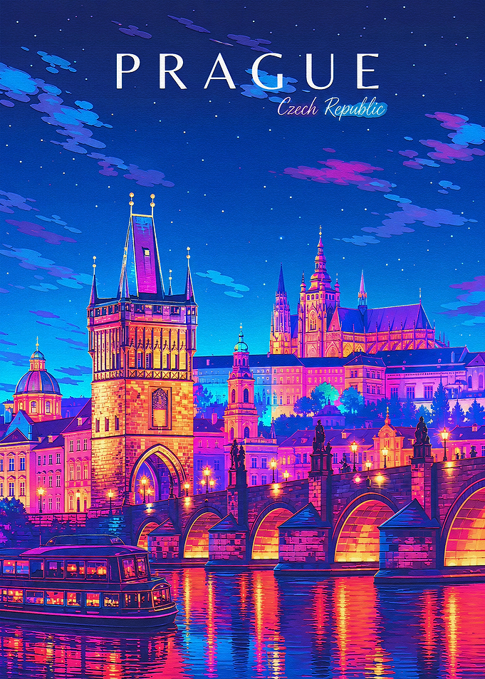 Vibrant Night View of Prague