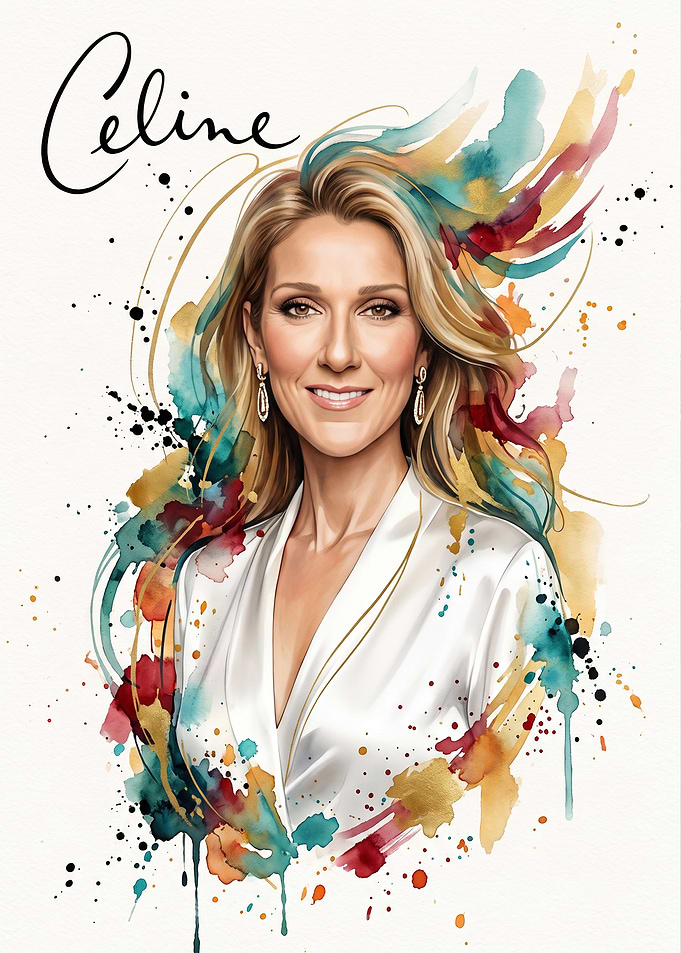 Celine Dion Watercolor Portrait