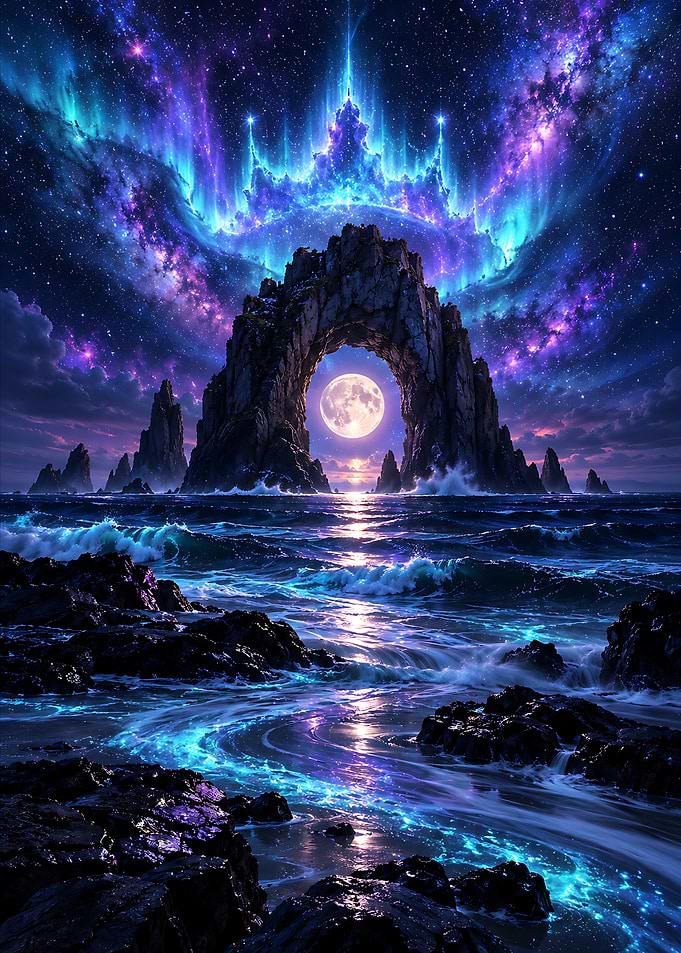 Celestial Moonlit Sea Arch