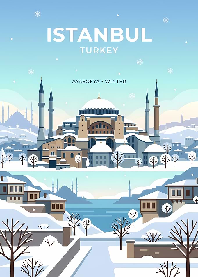 Istanbul Ayasofya Winter Travel Poster
