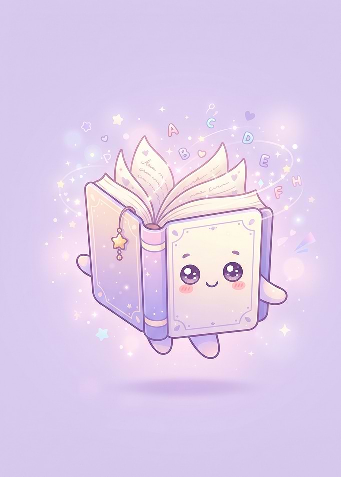 Cute Kawaii Floating Book Character