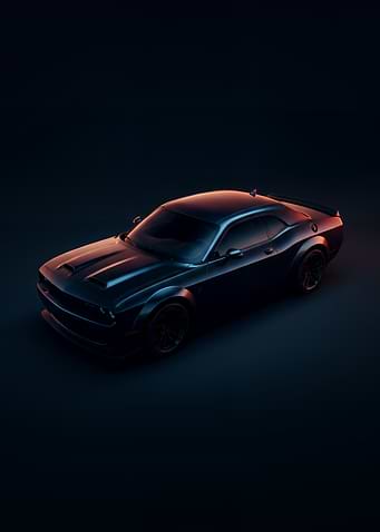 Dark Dodge Challenger in Studio Lighting