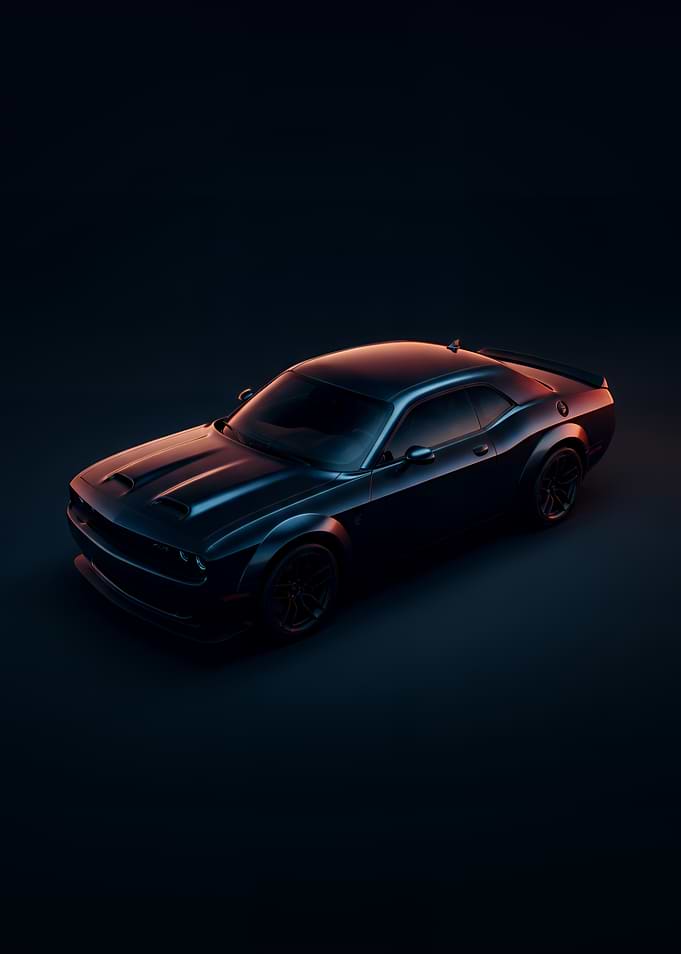 Dark Dodge Challenger in Studio Lighting