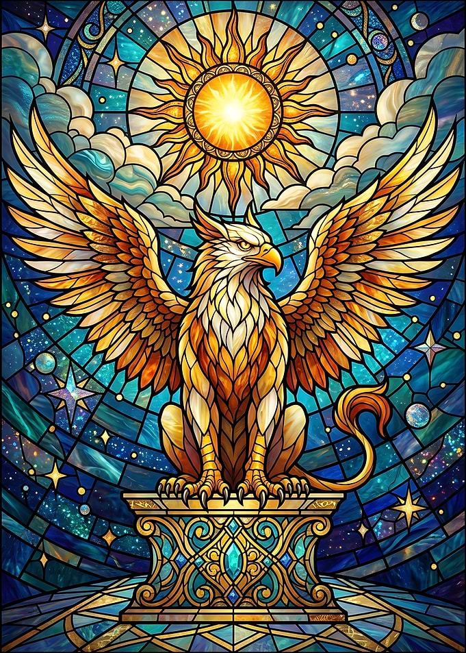 Stained Glass Golden Griffin Art