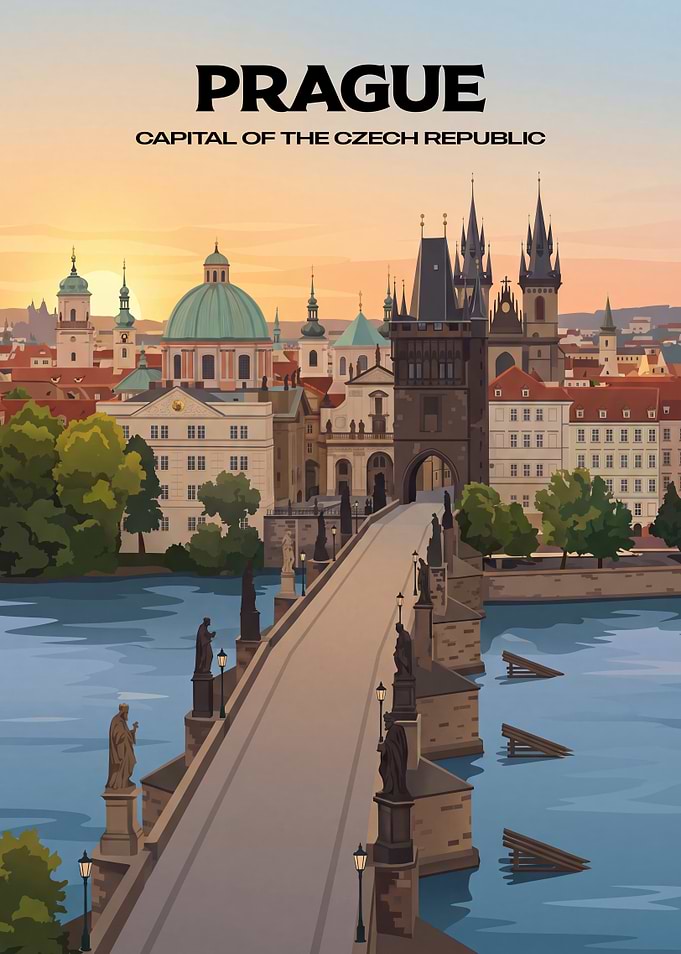 Prague Charles Bridge Travel Poster
