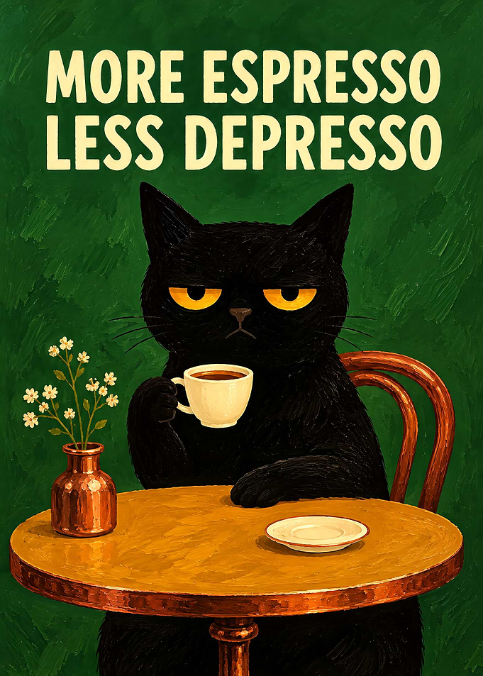 More Espresso Less Depresso Cat Poster