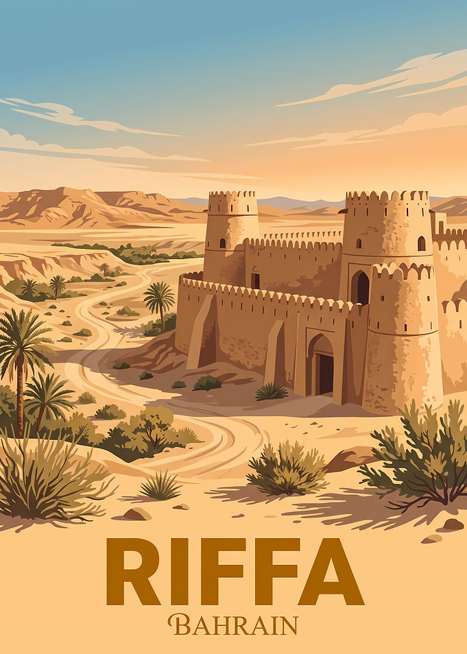 Riffa Bahrain Vintage Travel Poster
