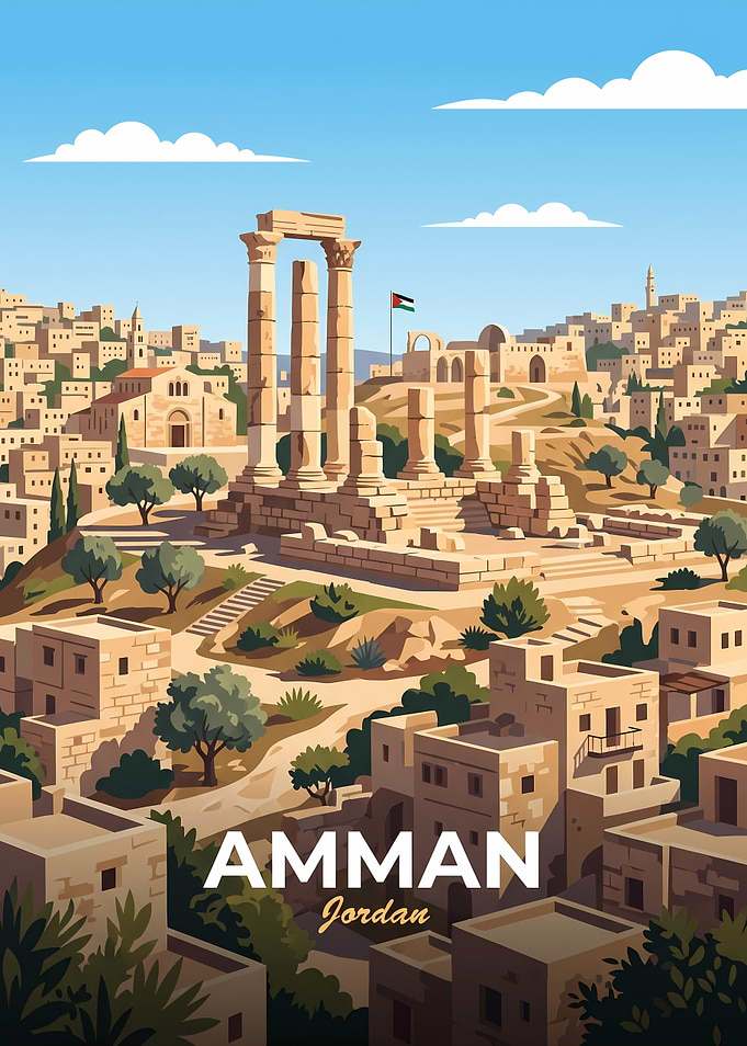 Amman Jordan Travel Poster Illustration