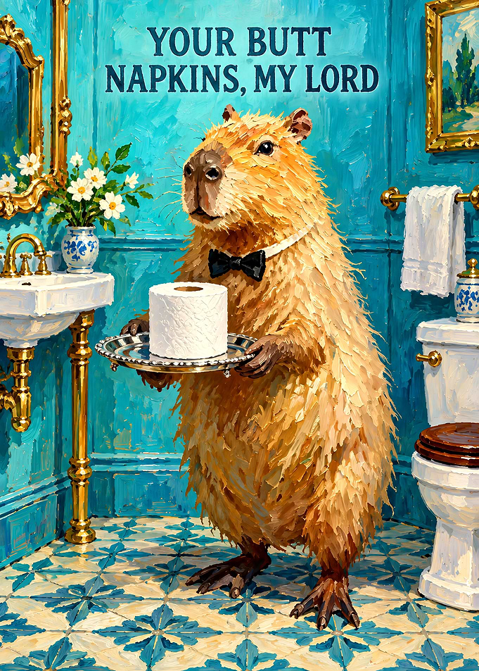 Capybara Butler Offering Toilet Paper