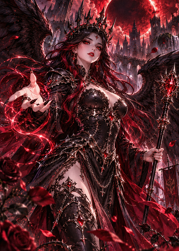 Dark Fantasy Queen with Black Wings