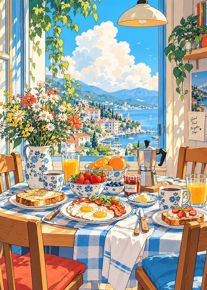 Sunlit Coastal Breakfast