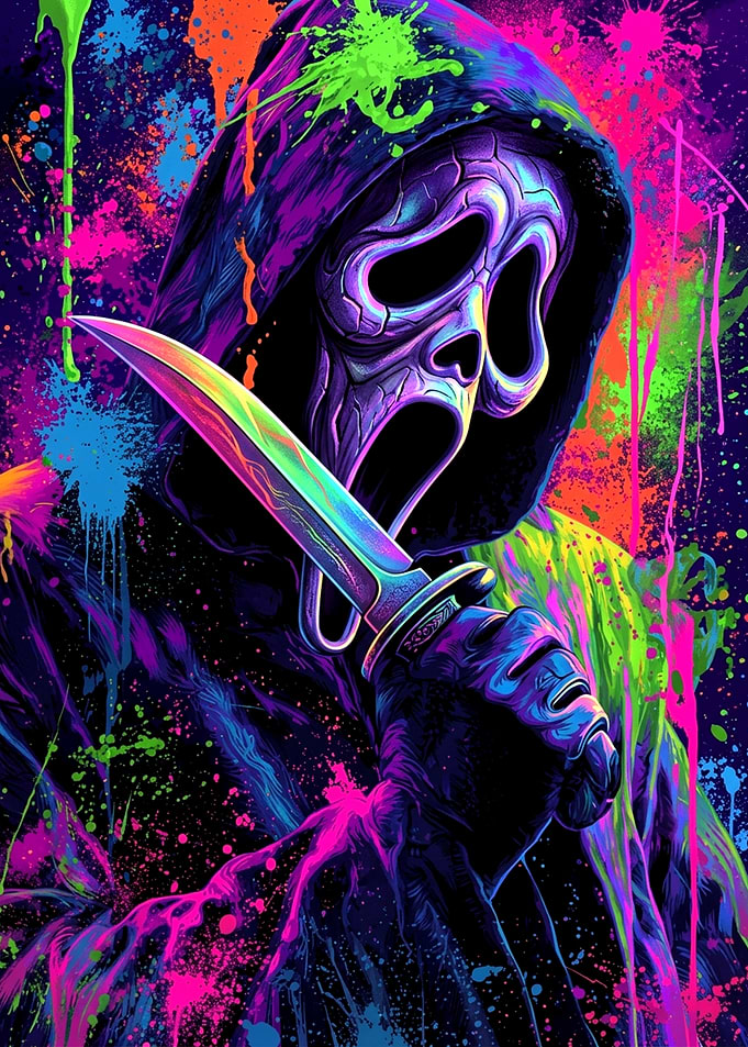 Neon Splatter Ghostface Horror Art