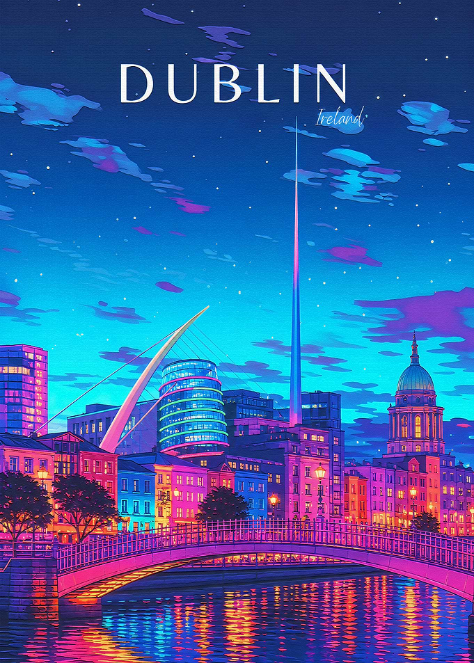 Dublin Ireland Night Cityscape Poster