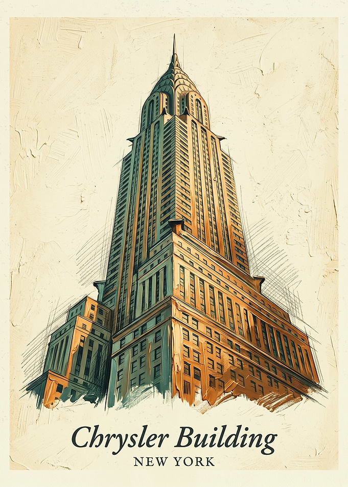Chrysler Building New York Cityscape Pencil Sketch