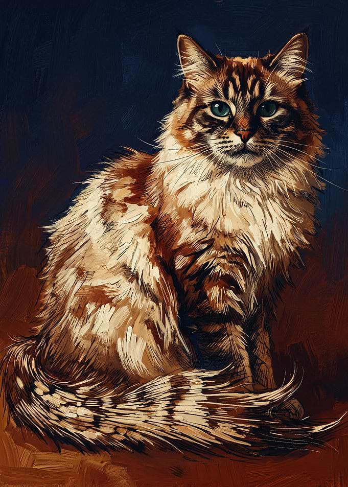 Fluffy Cat Portrait Cats Oil Painting