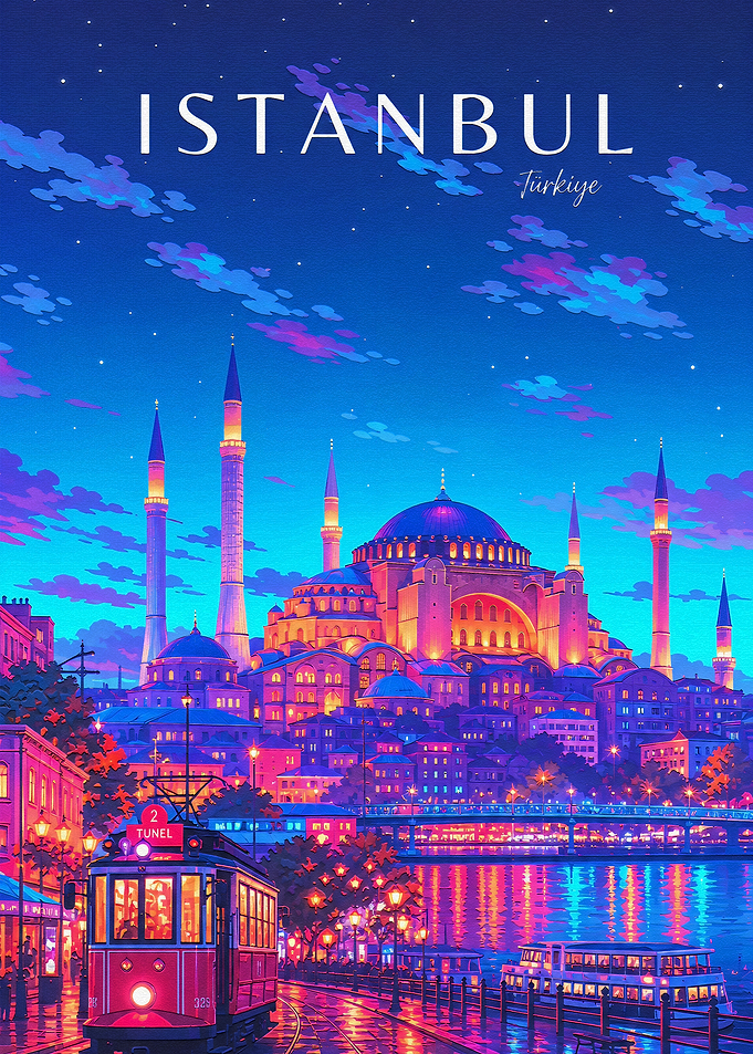 Istanbul Nightscape Travel Poster