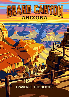 Grand Canyon Arizona Travel Poster — retro travel art printed on metal