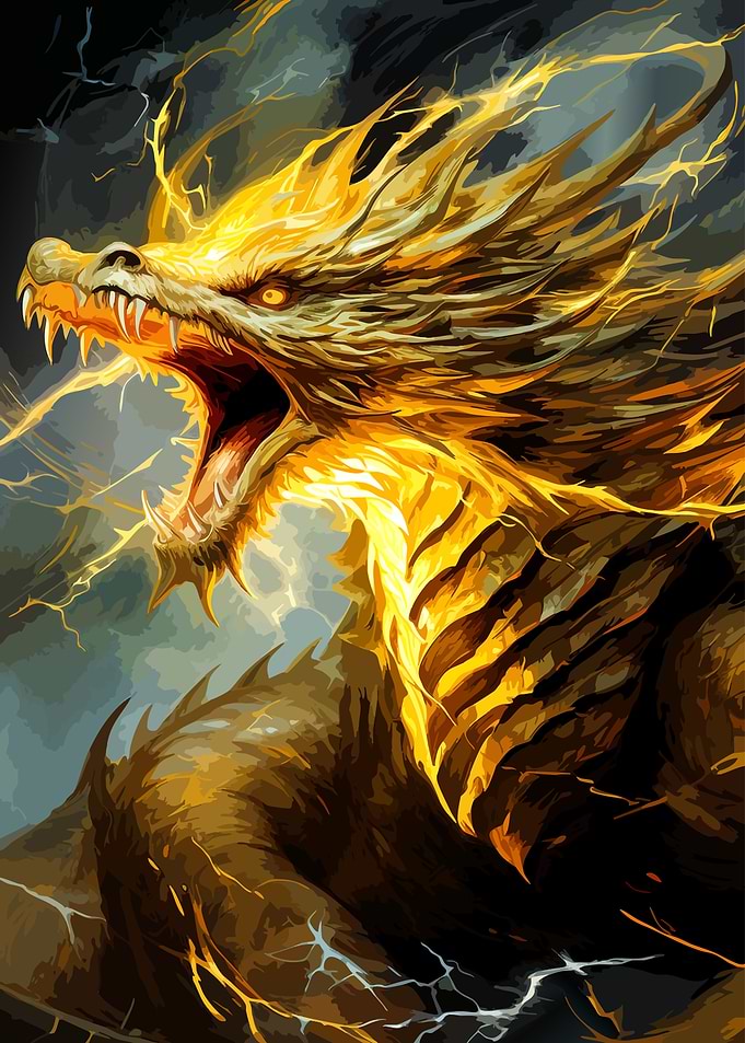 Golden Lightning Dragon Roaring