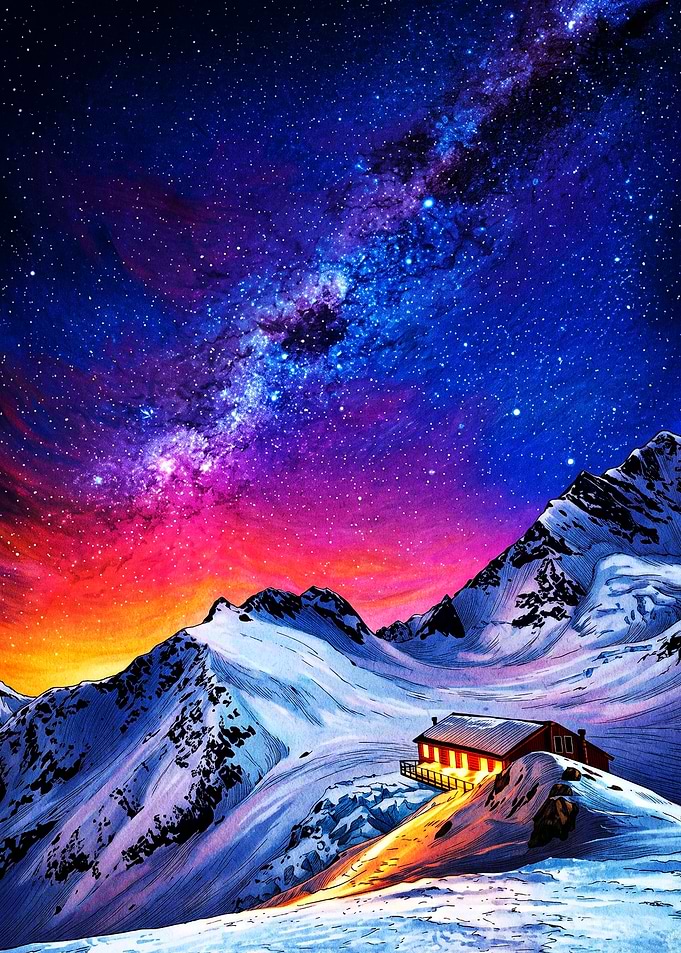Cozy Mountain Cabin Under Milky Way