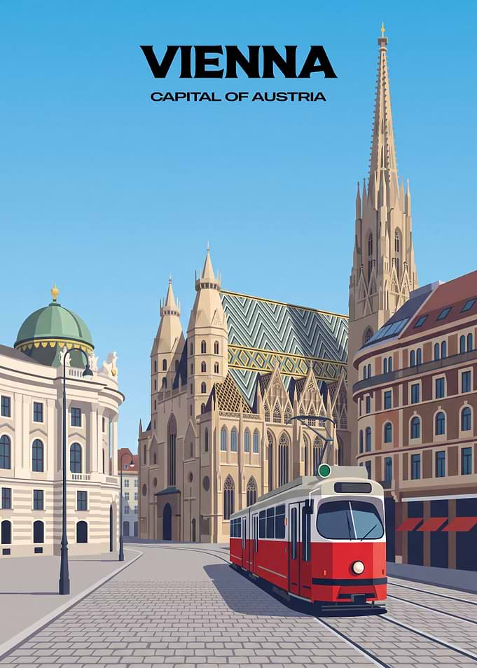 Vienna Travel Poster with Tram