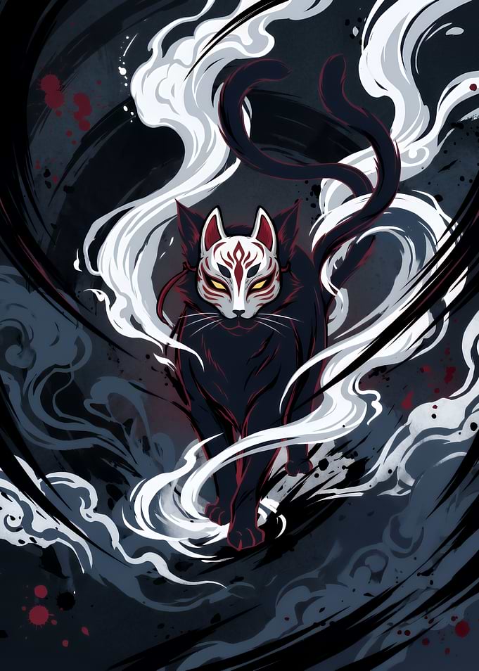 Mystical Black Cat Kitsune Mask