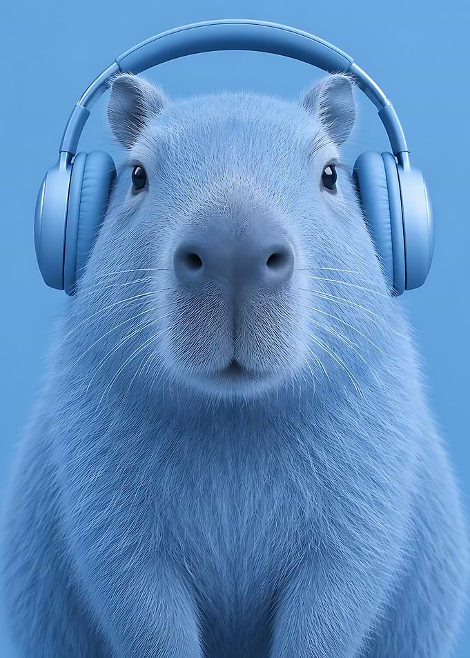 Blue Capybara Wearing Headphones