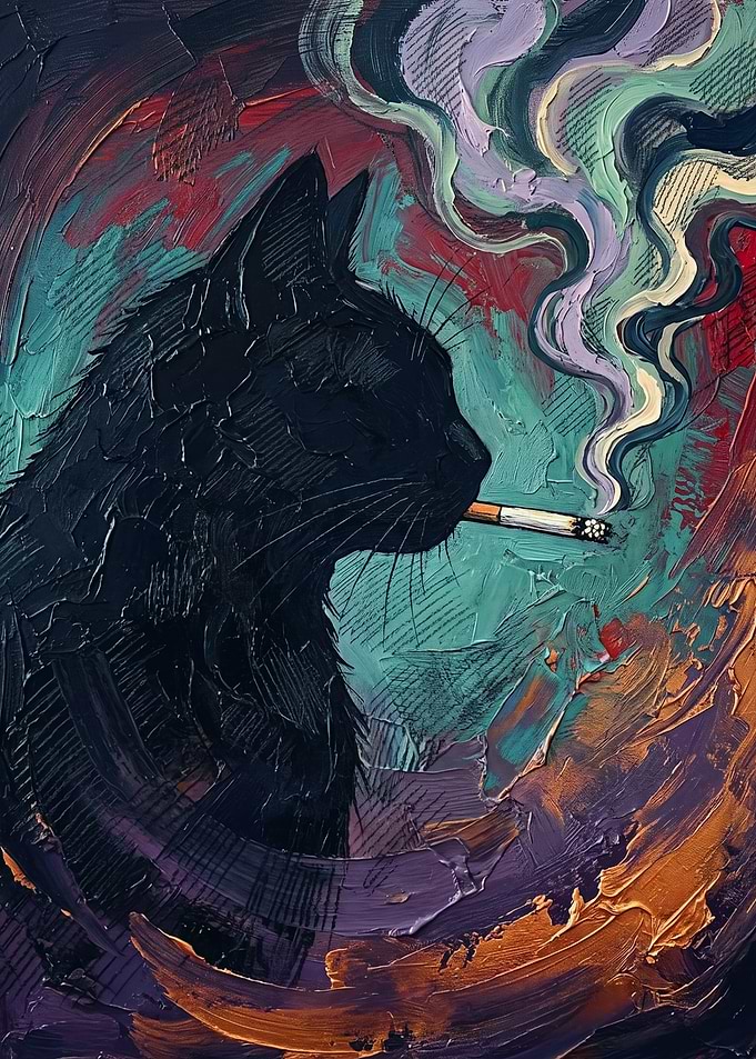 Smoking Cat Cats Oil Painting Impasto Art