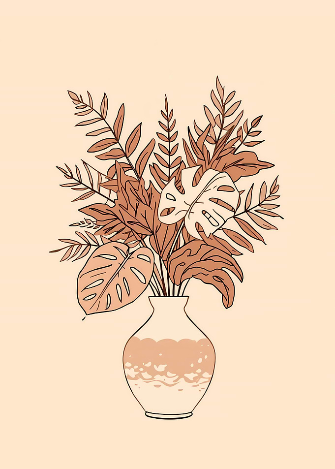 Boho Tropical Plant Vase Illustration