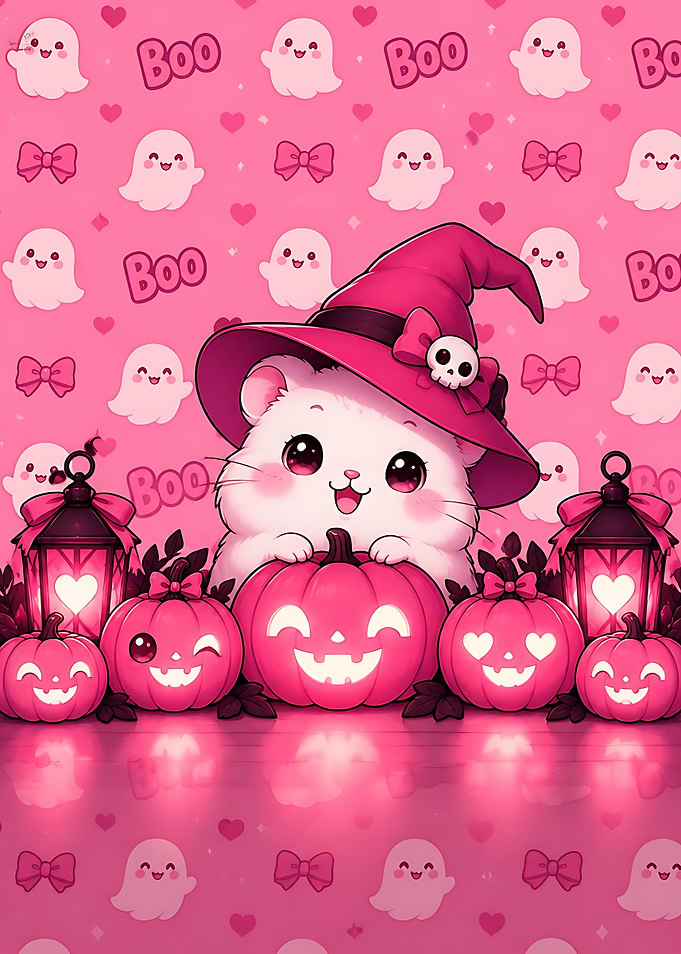 Cute Pink Halloween Witch Cat