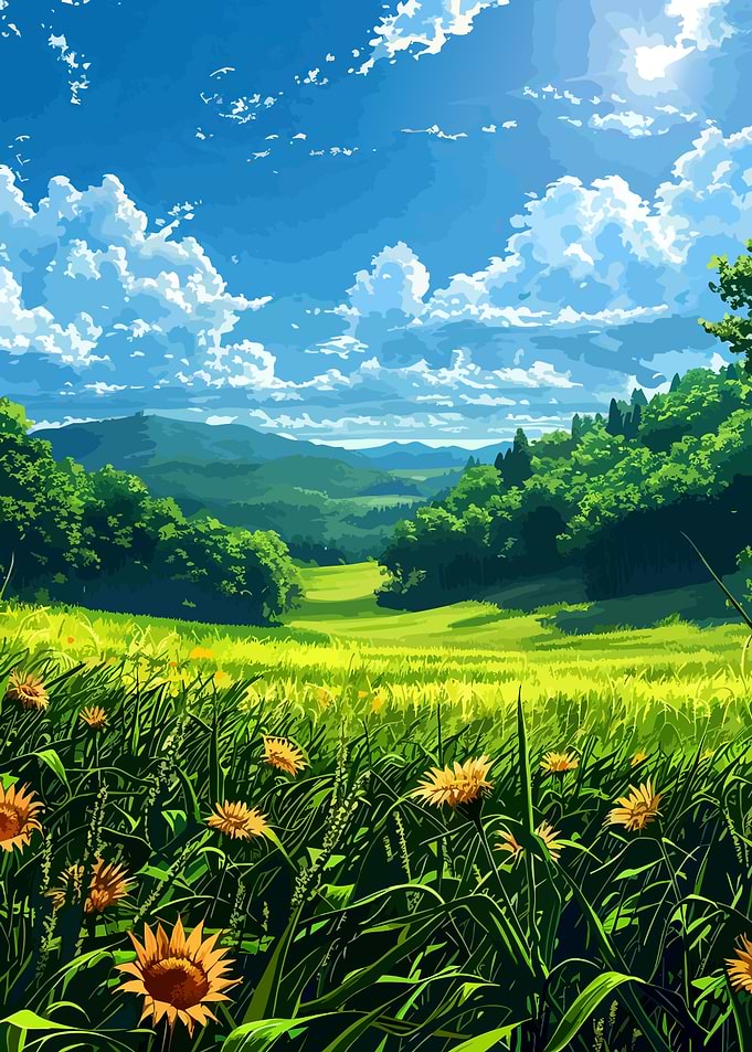 Vibrant Anime Style Summer Meadow