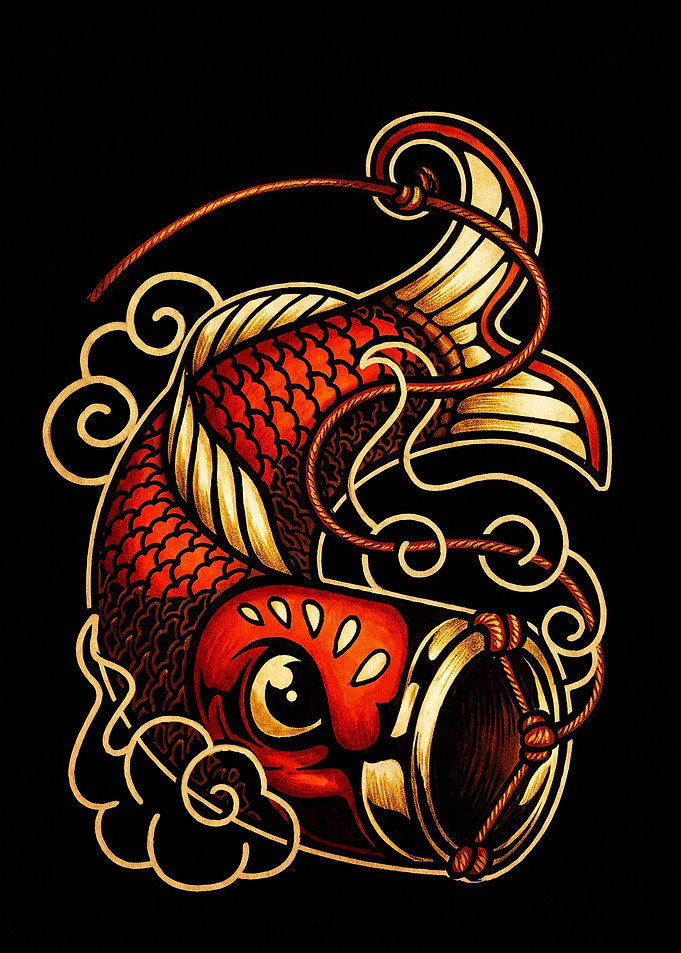 Stylized Red Koi Fish Illustration