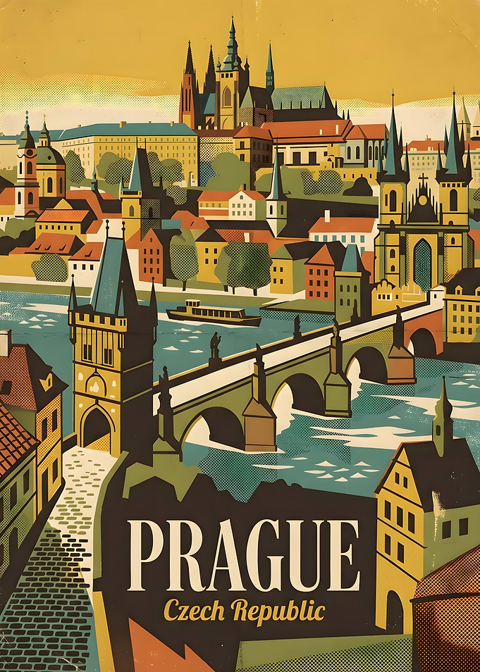 Vintage Travel Poster of Prague