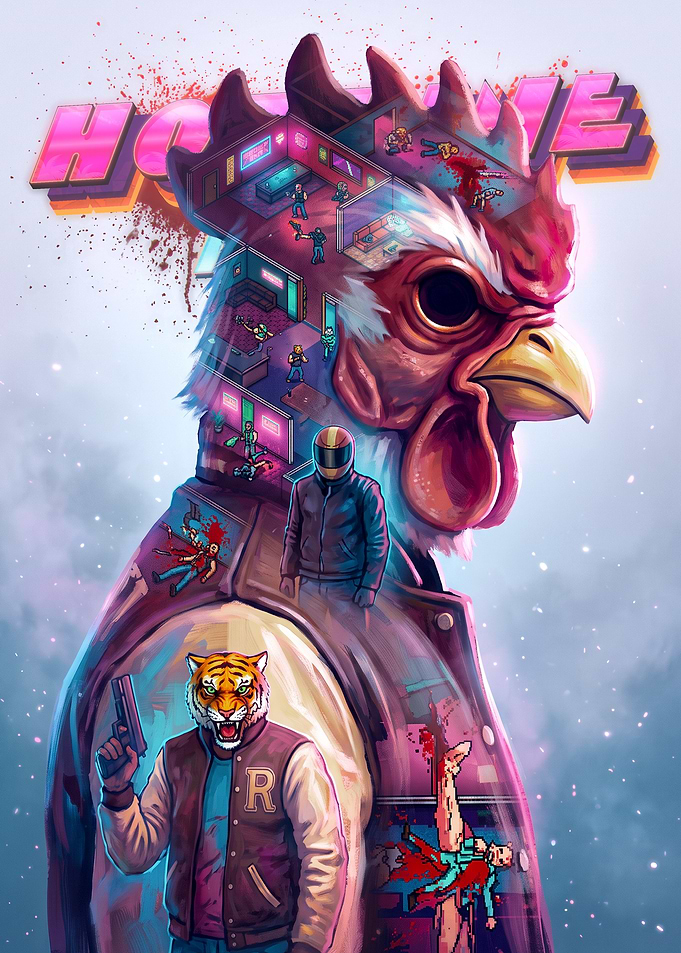 Hotline Miami Rooster and Tiger Art